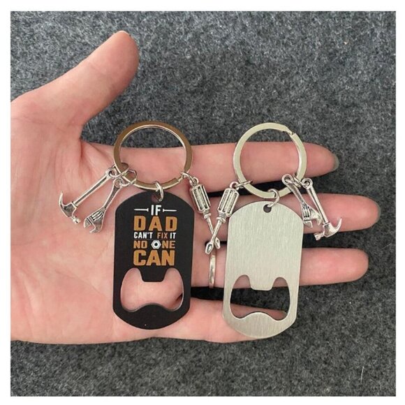 Dad Keychain Bottle Open Stainless Steel with Tin If Dad Can't Fix It No One Can - Picture 3 of 4